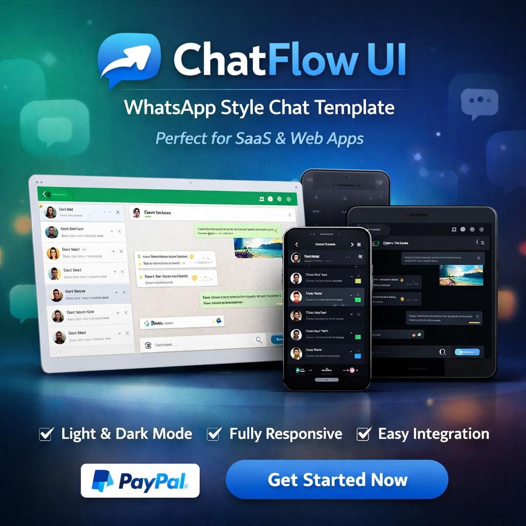 قالب دردشة احترافي شبيه واتساب لتطبيقات SaaS
